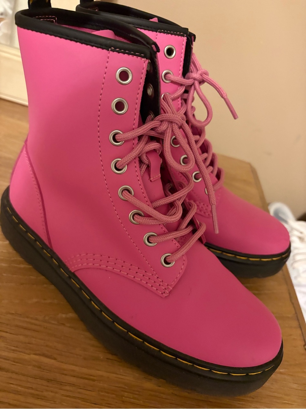 Dr. Martens Pink Lace-Up Ankle Boots Zavala